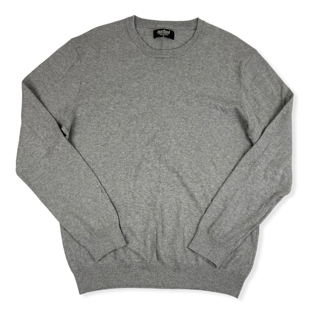 Method Mens Gray Cotton Cashmere Crew Neck Sweater Long Sleeve Size L Stretch